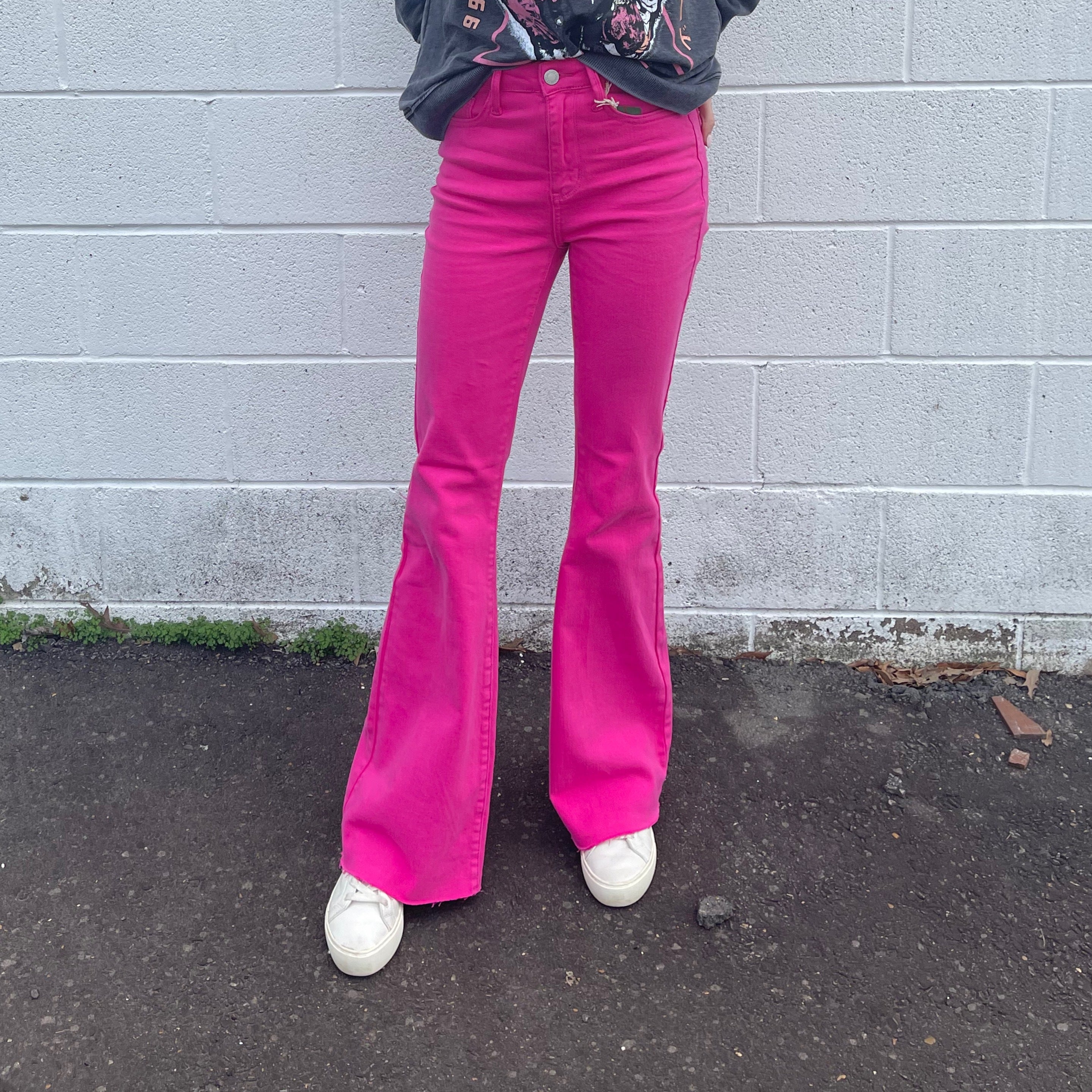 Oopsie Daisy - Kids Pink Denim Flare Pants – LittleHarborCompany
